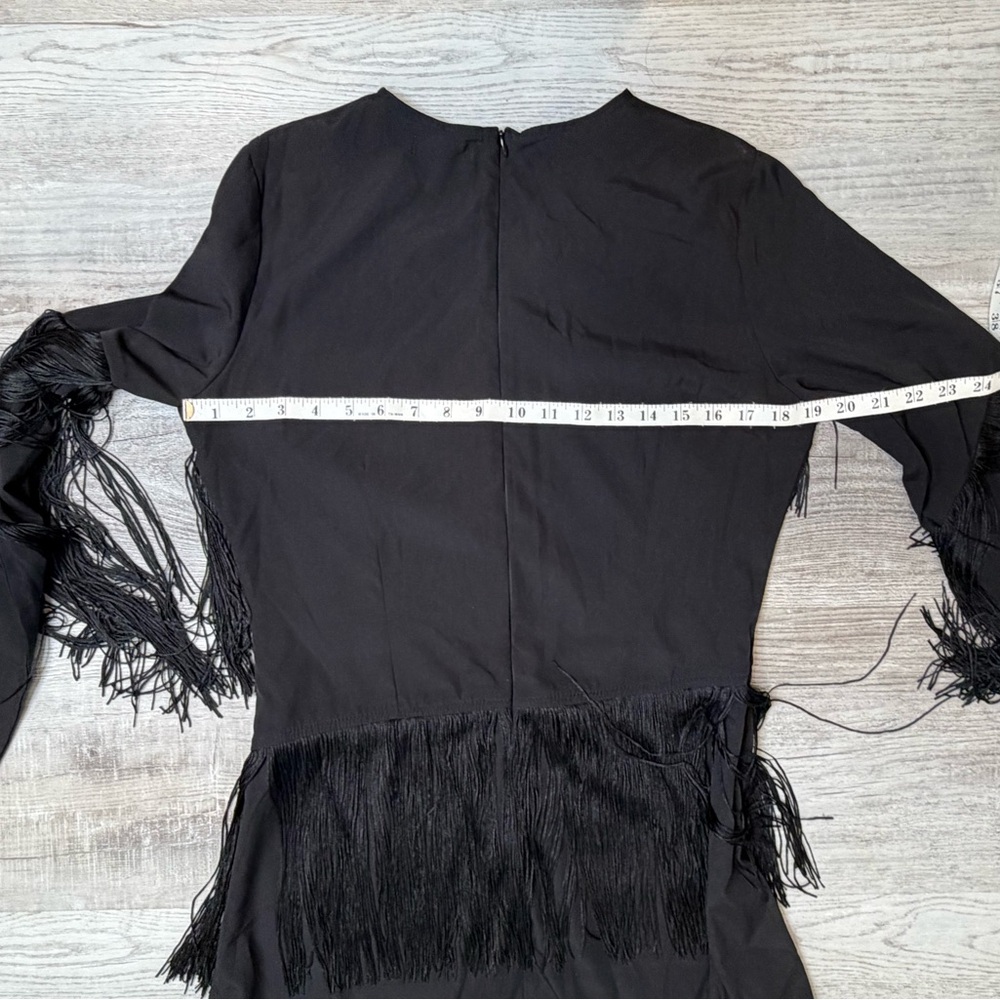 Topshop Black Long Sleeve Fringe Dress Womens size 8 Mobwife Cowgirl edgy - Picture 10 of 13